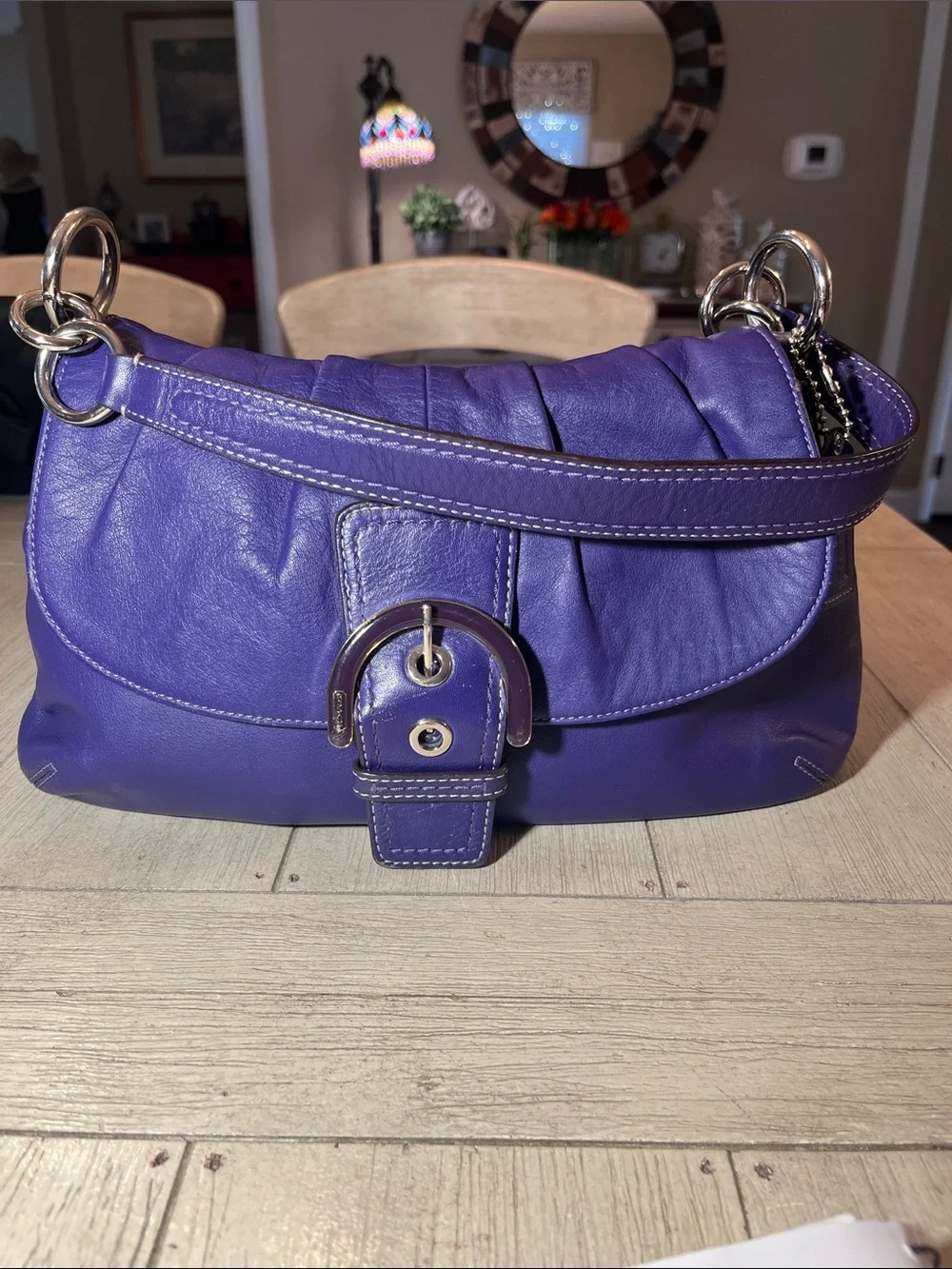 Coach Purple Leather Shoulder Bag with Buckle Detail